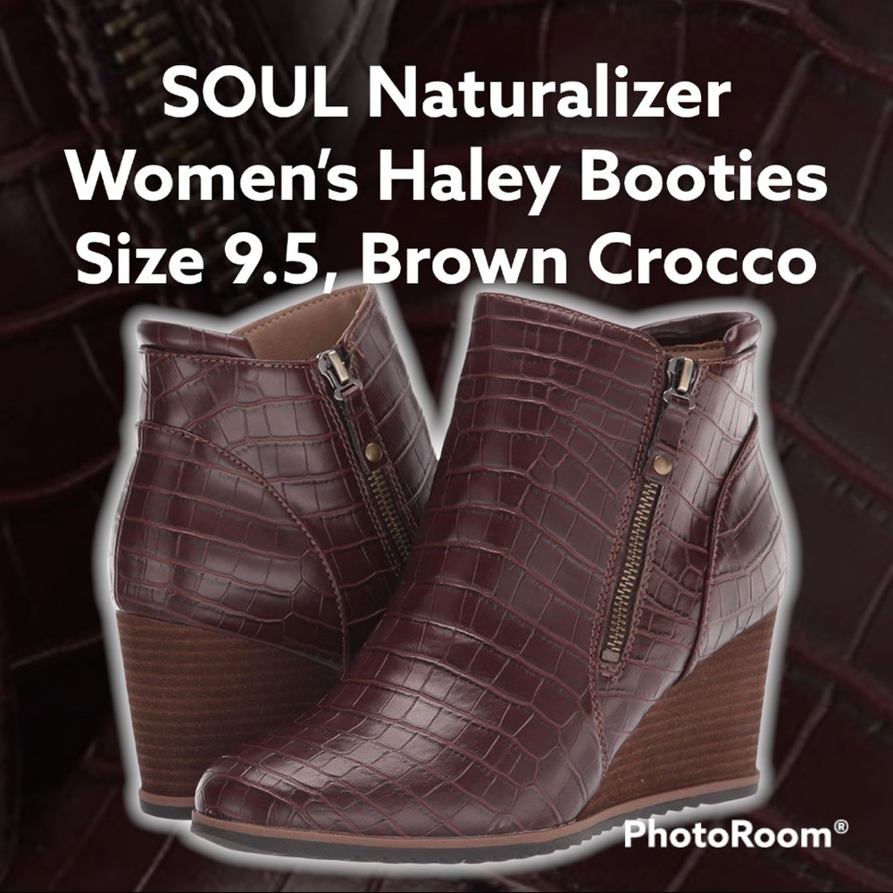 SOUL Naturalizer Women’s Haley Booties, Brown Crocco, 9.5